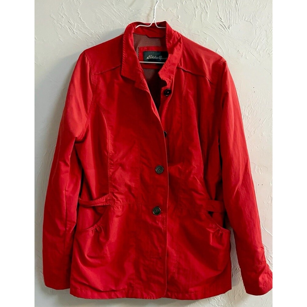 Eddie Bauer Travex Women's Salmon Button Front Collared Mid-Length Nylon L